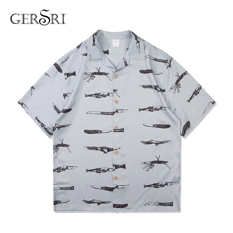 

Gersri Beach Shirts Summer Fashion Camisa Masculina Printed Short Sleeve Button Down Hawaiian Shirts Mens Plus Size