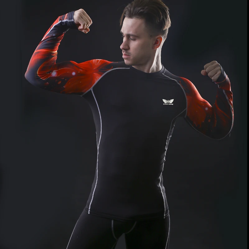 

Muscle man compression tight skin shirt with long sleeves 3 d printing COCEDDB fitness base layer weightlifting men coat