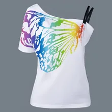 Летние женские футболки с принтом О-образным вырезом без бретелек рубашки с оголенными плечами футболка с коротким рукавом свободный тип топы плюс размер S-5XL