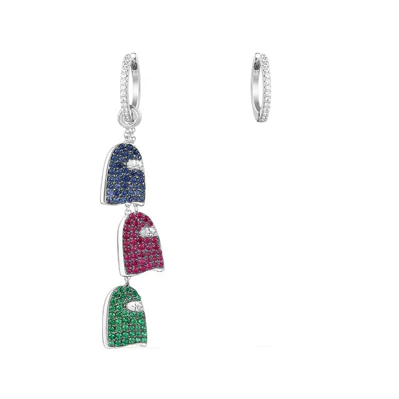 

SLJELY 925 Sterling Silver Colorful Cubic Zirconia GHOST GANG Asymmetric Earrings Women Girl Monaco Jewelry Love 80's Collection