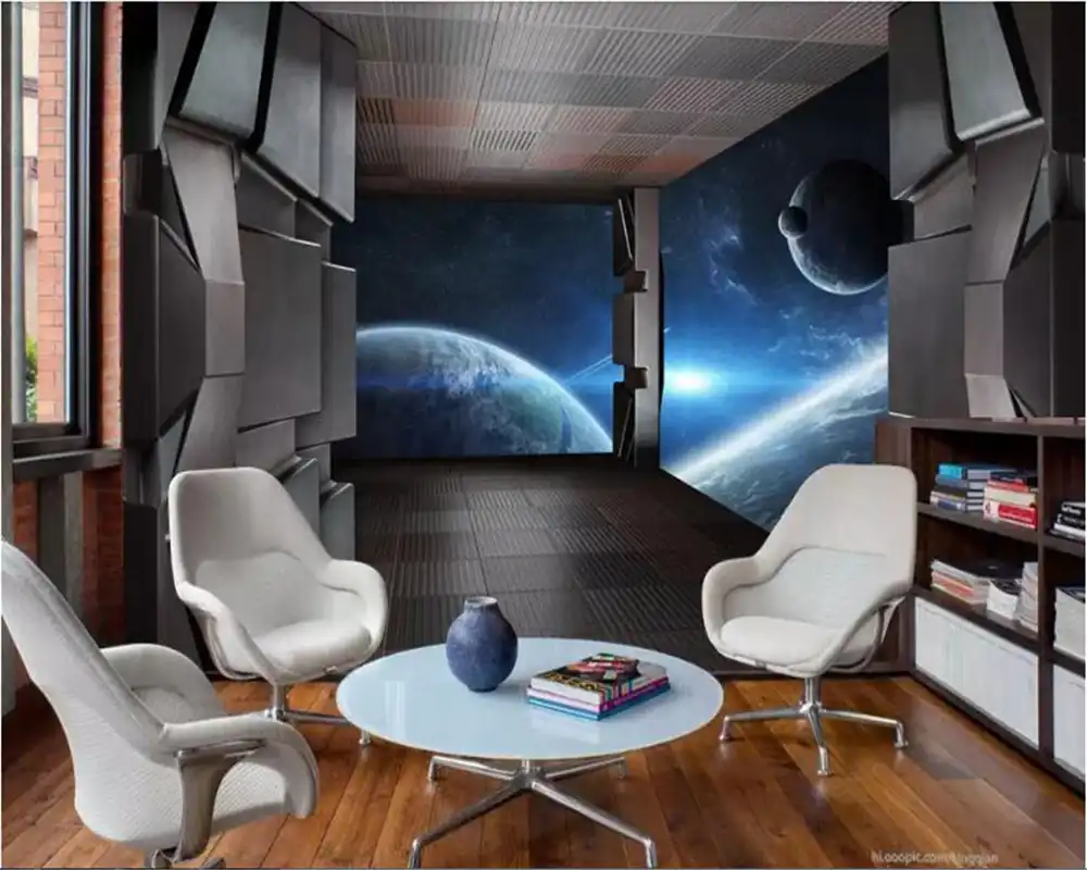 Beibehang 3d Wallpaper Behang Cool Spaceship Sci Fi Photo Wallpaper Decoration Ktv Bar Background Wallpaper Papel De Parede 3d