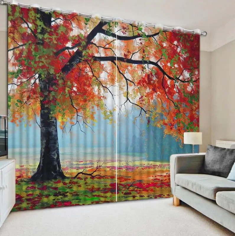 Modern 3d Large Curtains For Living Room Red Tree Scenery 3d Curtains For Bedroom Kids Room Curtain Ployester Drapes Modern 3d Large Curtains For Living Room Red Tree Scenery 3d Curtains For Bedroom Kids Room Curtain Ployester Drapes