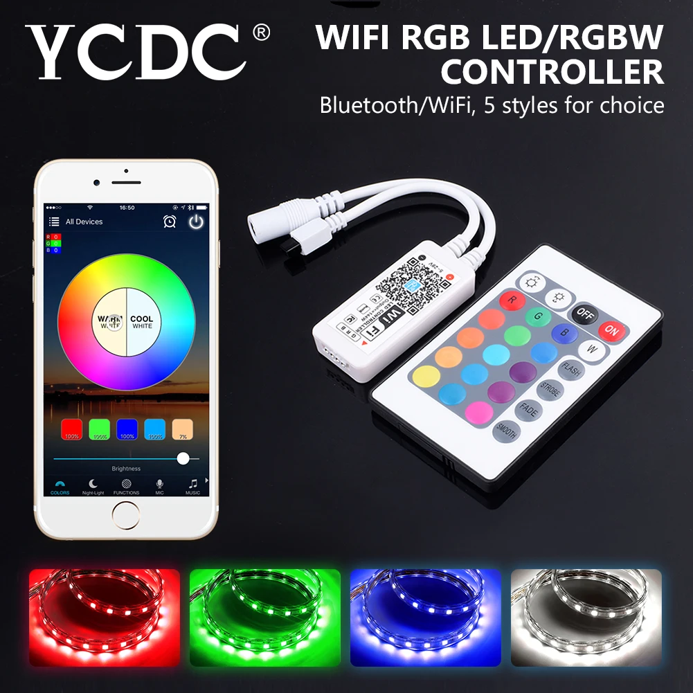 

Mini DC 5V 12V 24V Bluetooth / WiFi RGB RGBW Controller With 24Key IR Remote Control For RGB RGBW 5050 3528 LED Strip light