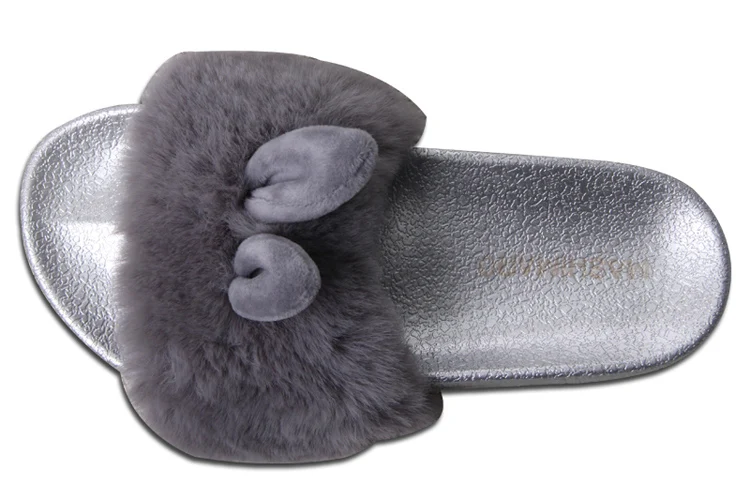 ISSACOCO/Женские однотонные меховые тапочки на плоской подошве; тапочки с натуральным кроличьим мехом; нескользящие плюшевые модные тапочки; пушистые домашние тапочки из флока