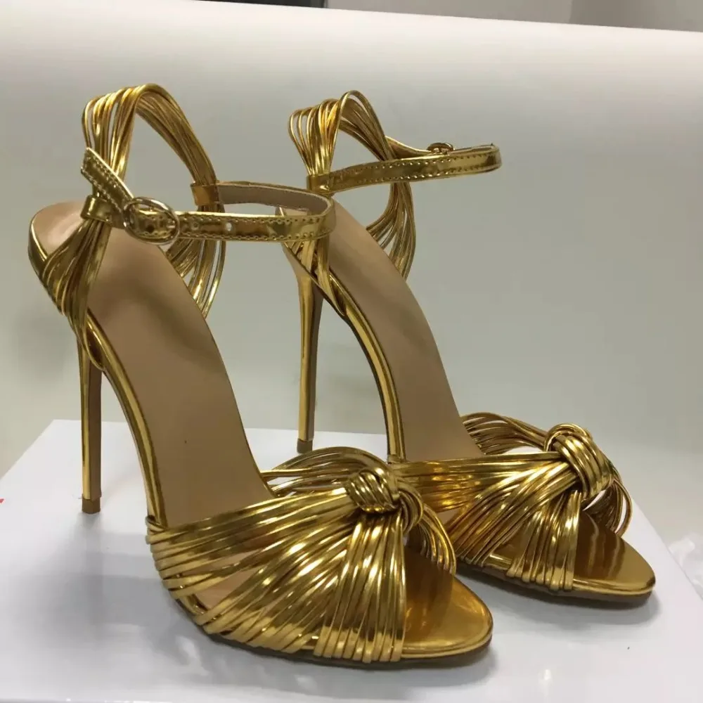 2017 summer gold pumps fashion butterfly-knot high heels sandals women narrow band shallow sandalias mujer Female summer shoes