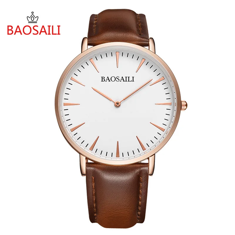 BSL1051 мужские часы BAOSAILI с тонким циферблатом и ремешком из натуральной кожи