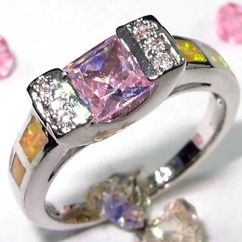 

SHUNXUNZE wedding rings Jewelry & Accessories for women aliexpress Pink opal and Pink Cubic Zirconia Rhodium Plated R213 size 9