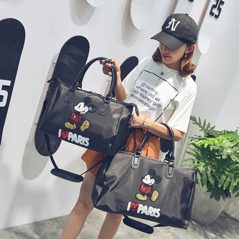 Hot Sale Designer Metal Sequins Mickey Gym Fitness Sports Bag Shoulder Crossbody Bag Female Tote Handbag Travel Duffle Bolsa