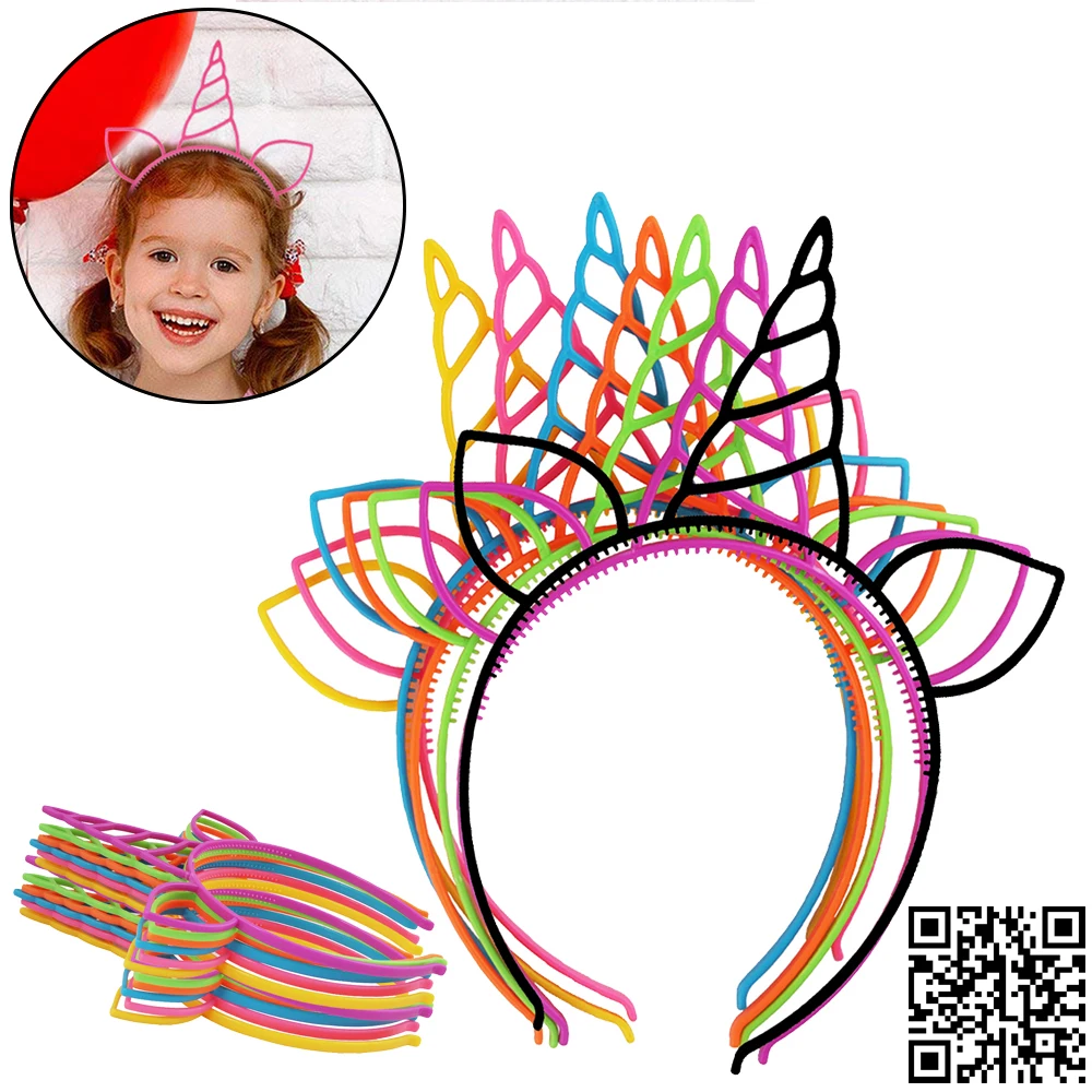 

7pcs Unicorn Headbands Girl Hair Hoop Headwear Plastic ABS Hair Accessories Cat Ears Hairbands for Children Birthday Party DIY