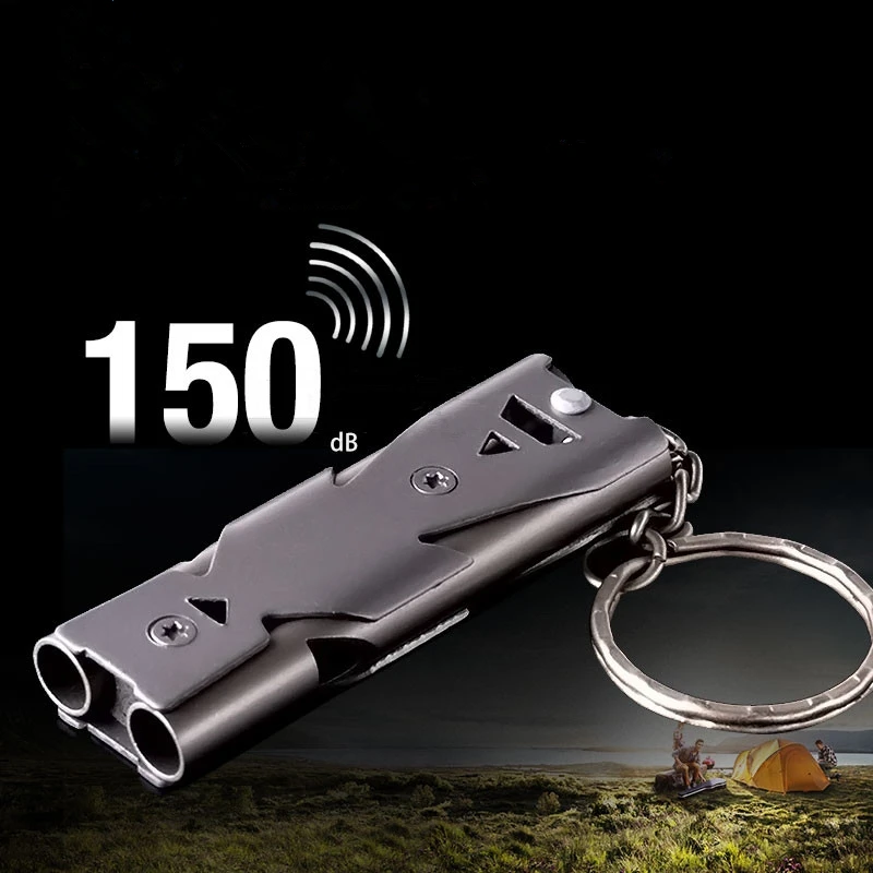 

Stainless Steel Whistle Outdoor Survival Emergency Whistle With Keychain Double Tube High Decibel Whistle Multitool EDC Gear