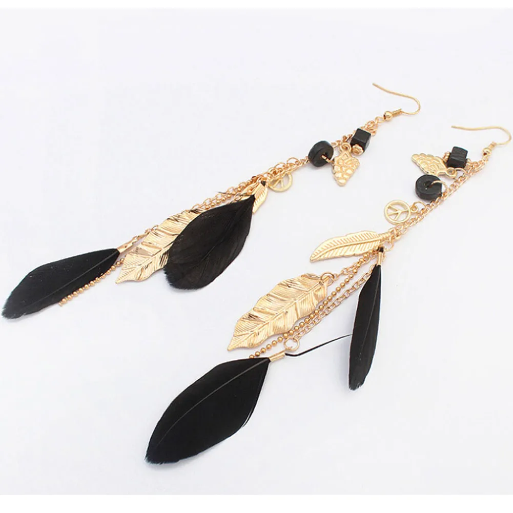 

Women's Fashion Indian BOHO Jewelry Tree Leaves Feather Long Tassels Drop Earrings Bohemian Ethnic Vintage Retro Charm Earrings