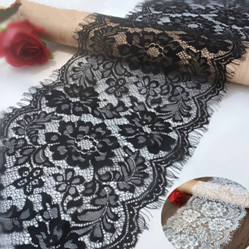 

3M Embroidered Eyelash Lace Black White Water Soluble Lace DIY Craft Mesh Embroidered Lace Manual Sewing Clothing Accessories