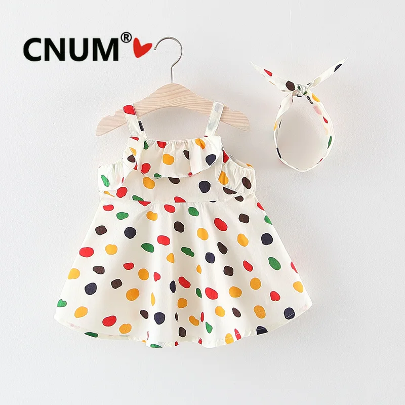 

CNUM Summer Girls Party Sling Dresses Girl Princess Sundress Tops Clothes with Hair Hoop As Gifts
