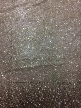 

sequin lace fabric Top selling yaking-151 french african glued glitter sequence lace fabric