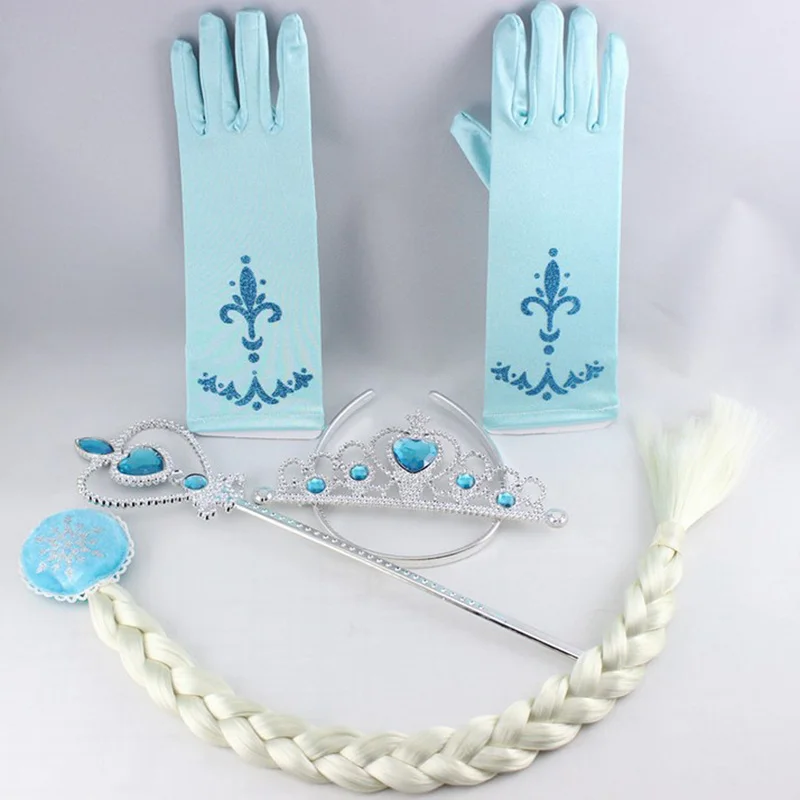 

4pcs/lot Princess Accessories Crown Gloves Braid Wig Magic Wand PVC Acton Figure Toys for kids gifts
