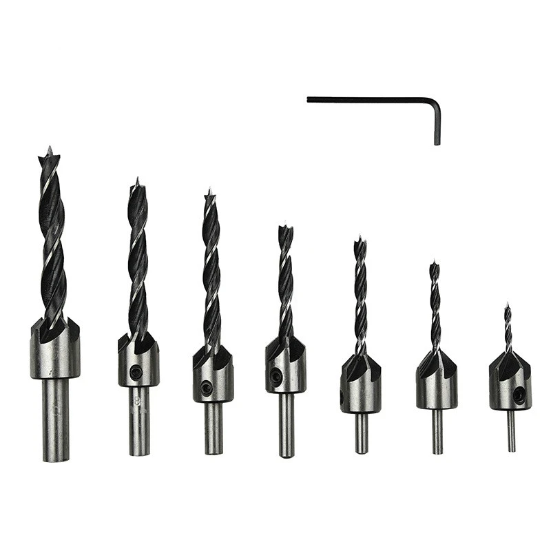 

7pcs 5 Flute Countersink Drills Bit HSS Drill Bits Reamer Set For Woodworking Chamfer 3-10mm