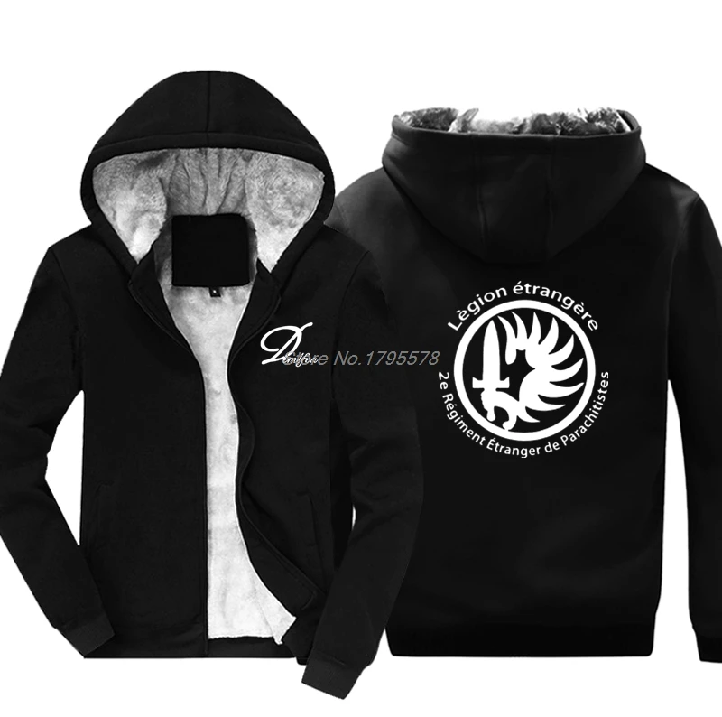 

Winter Fashion Men Zipper Thicken Sweatshirt Inspired Legion Etrangere Special Forces World War Army Black Hoodies Jacket Tops
