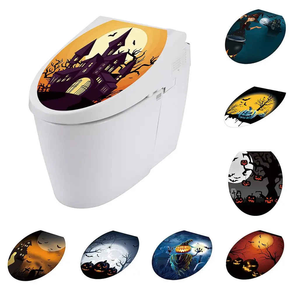 Halloween Pumpkin Witch Bat Toilet Lid Sticker Decorative Decal
