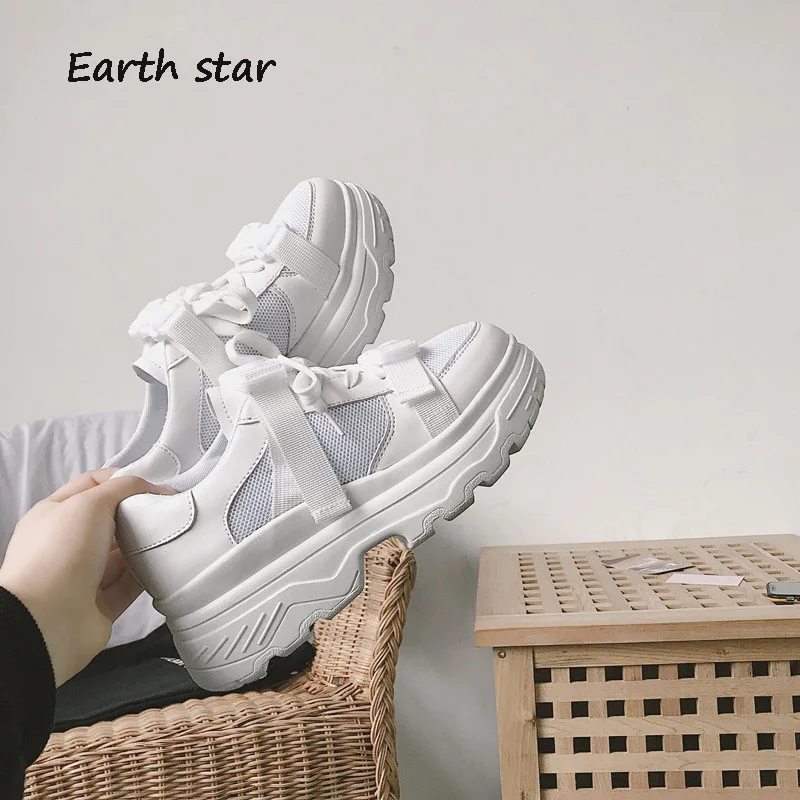 EARTH STAR/Летняя Повседневная Белая обувь Женские брендовые кроссовки на платформе