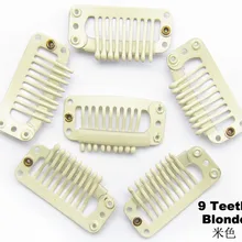 100 шт./лот волос металлический зажим Привязать Клип с 9 зубьев силиконовые зажим для волос ткать 33 мм Цвет блондинка