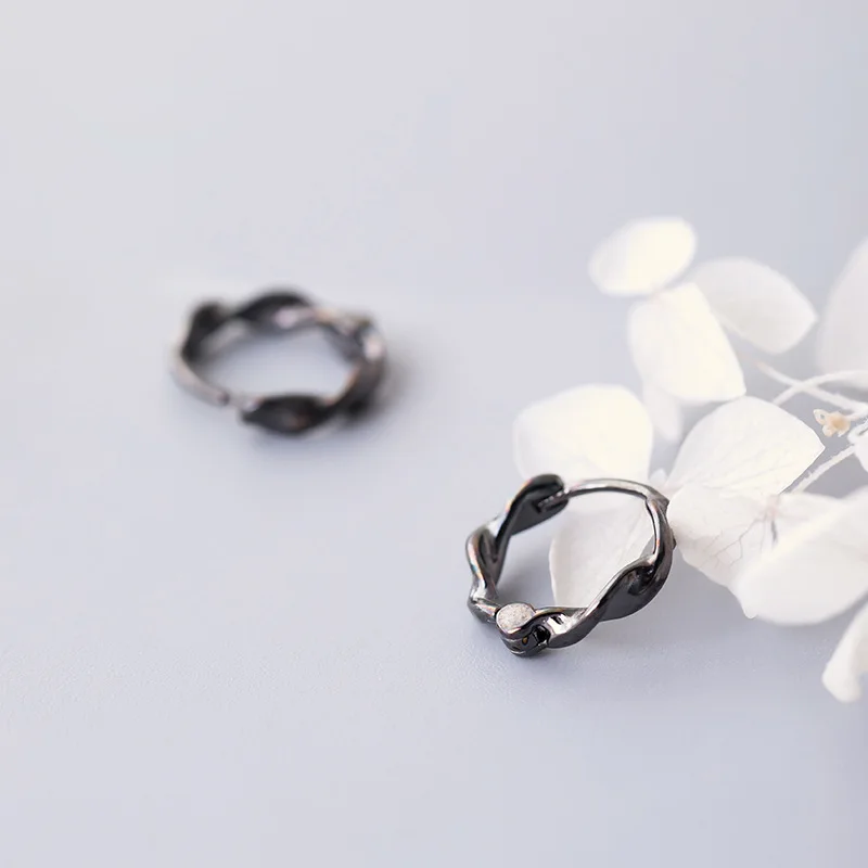 black weave hoop earrings unisex S925 sterling silver Jewelry fashion Hypoallergenic earrings for women gift silver earrings