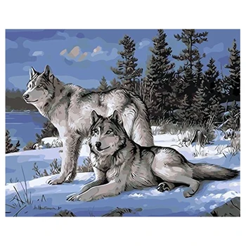 

Wooden Framed Paint by Number or Not - New Release Diy Oil Painting by Numbers - Snow Wolf 16*20 inches - PBN Kit for Adu