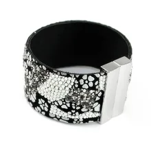 New fashion women leather bracelet with rhinestone crystal beads Luxury magnetic clasp Bangle Bracelet Summer Accessories