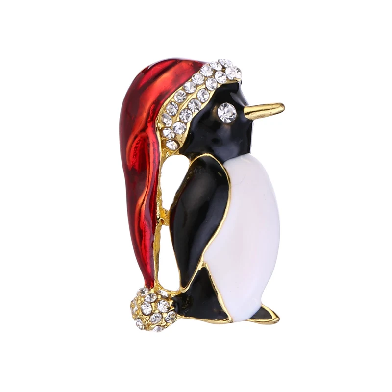 Милый пингвин, рождественские броши, стразы, шляпа, животное, брошь на булавке, рождественский пингвин, эмалированная булавка, украшение для детского платья, ювелирные изделия - Цвет камня: Gold