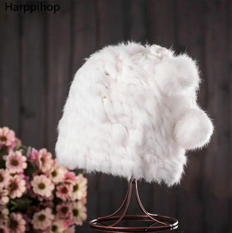 Осенне-зимняя обувь кроличьим мехом теплый воротник два-использовать Cap Женские комплекты сплошной цвет диких купол униформы шляпа производителей - Цвет: white