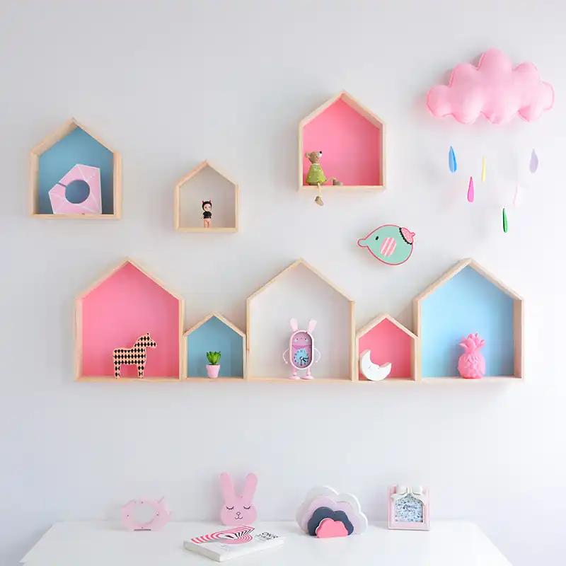 wooden shelves for nursery