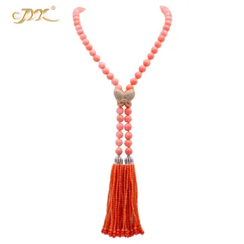 

JYX 2019 new Elegant tassel coral necklaces 9mm Pink Sea Bamboo Coral Opera Necklace women long necklaces fashion style