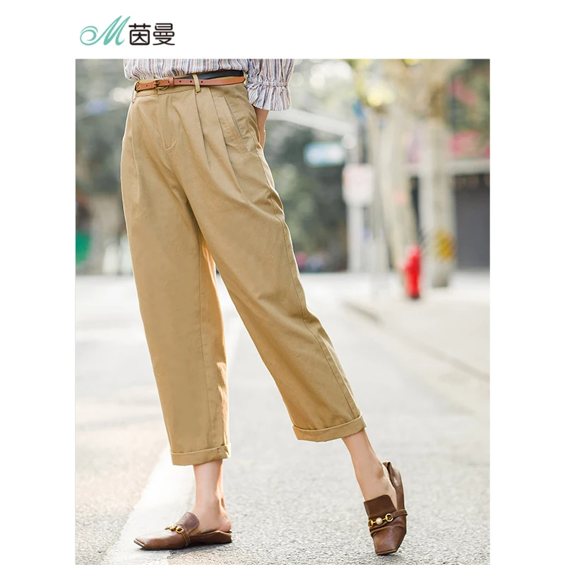 

INMAN 2019 Autumn Cotton Mid Waist Loose Style All Matched Women Casual Straight Pants