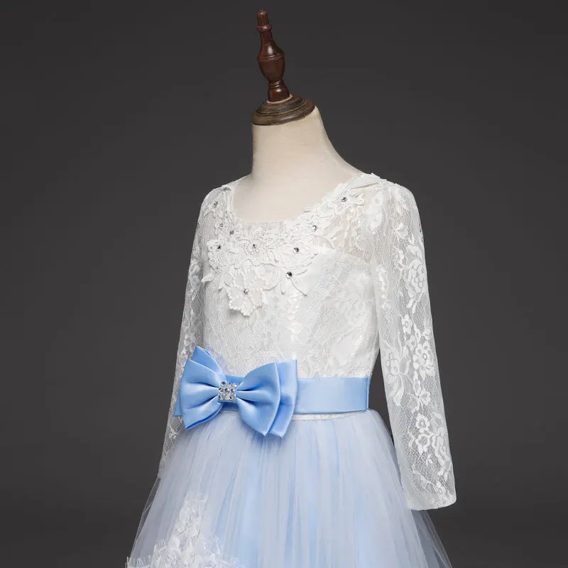 Flower Girls Dress 2018 New Cute Princess Party Wedding Gown Long Sleeve Kids Lace Dresses For Girls 10 Years Children Costumes (8)