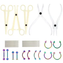 42 шт., профессиональный набор для пирсинга носа, инструменты, пластиковые плоскогубцы, щипцы, набор игл с ушками, Лабрет, губы, соски, носа, кольца шпильки