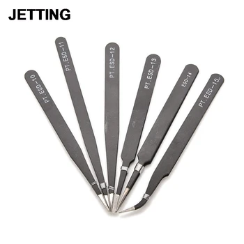 

6 Styles High Precision ESD Tweezers Tool Set Antistatic Tip Curved Straight Stainless Multifunction Tweezer Repair Tool Kit