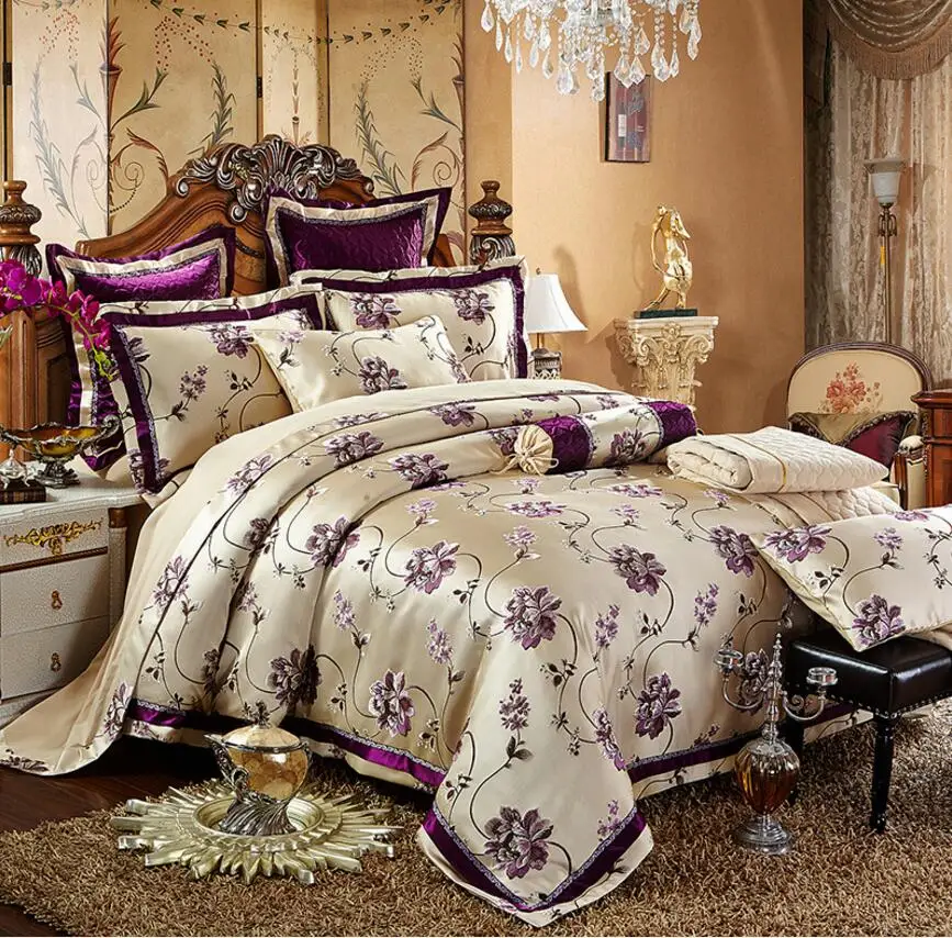 Europe Noble Jacquard Satin Duvet Cover Set King Queen Size 4/6pcs