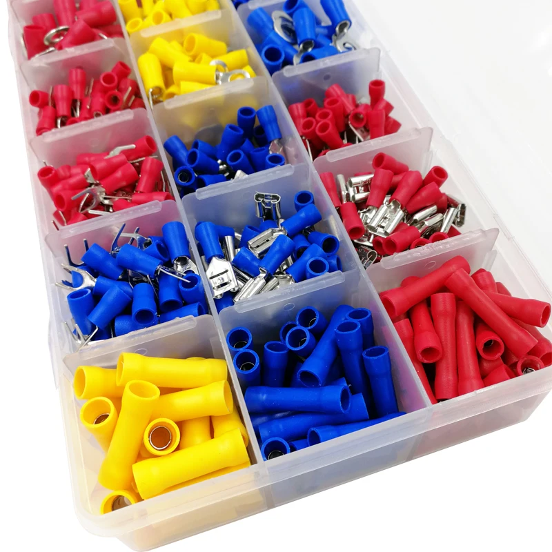 Ceny 980 sztuk pudło assorted full insulated fork zestaw pieczątek do ciastek złącza terminali zestaw asortymentowy drut elektryczny crimp spade zacisk pierścieniowy