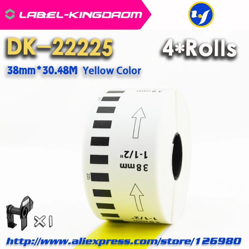 

4 Refill Rolls Yellow Color DK-22225 Label 38mm*30.48M Continuous Label for Brother Printer DK-2225 DK22225