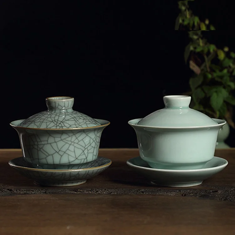 Longquan Celadon Gaiwan Tea Cup Porcelain Tea Set Crack Glaze Teapot