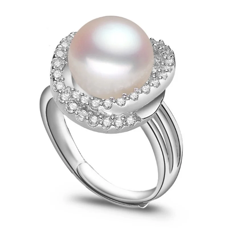 2017 new Fashion Pearl Ring Jewelry Of Silver Inlay Zircon Freshwater