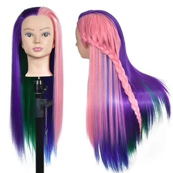 

26" Colorful Manikin Rainbow Dolls Head With 65cm Purple Fiber Long Hair Hairdressing Cosmetology Salon Mannequin Training Head