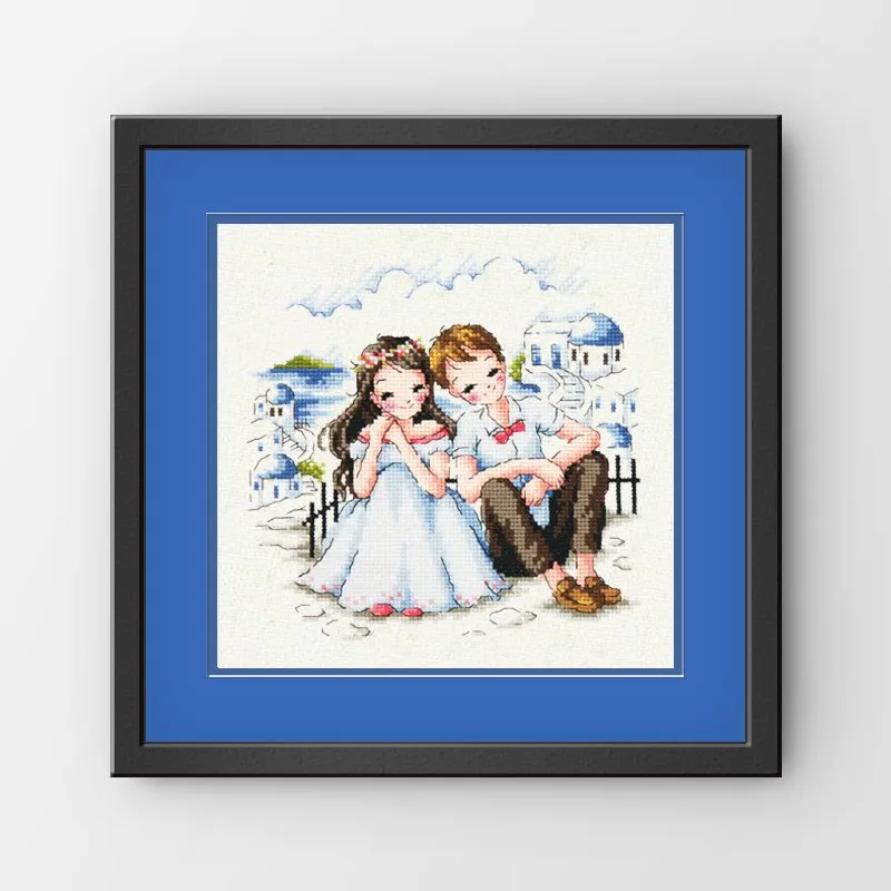 CS-2855 Cross Stitch Kit Lovers in Santorini Boy and Girl Love SO