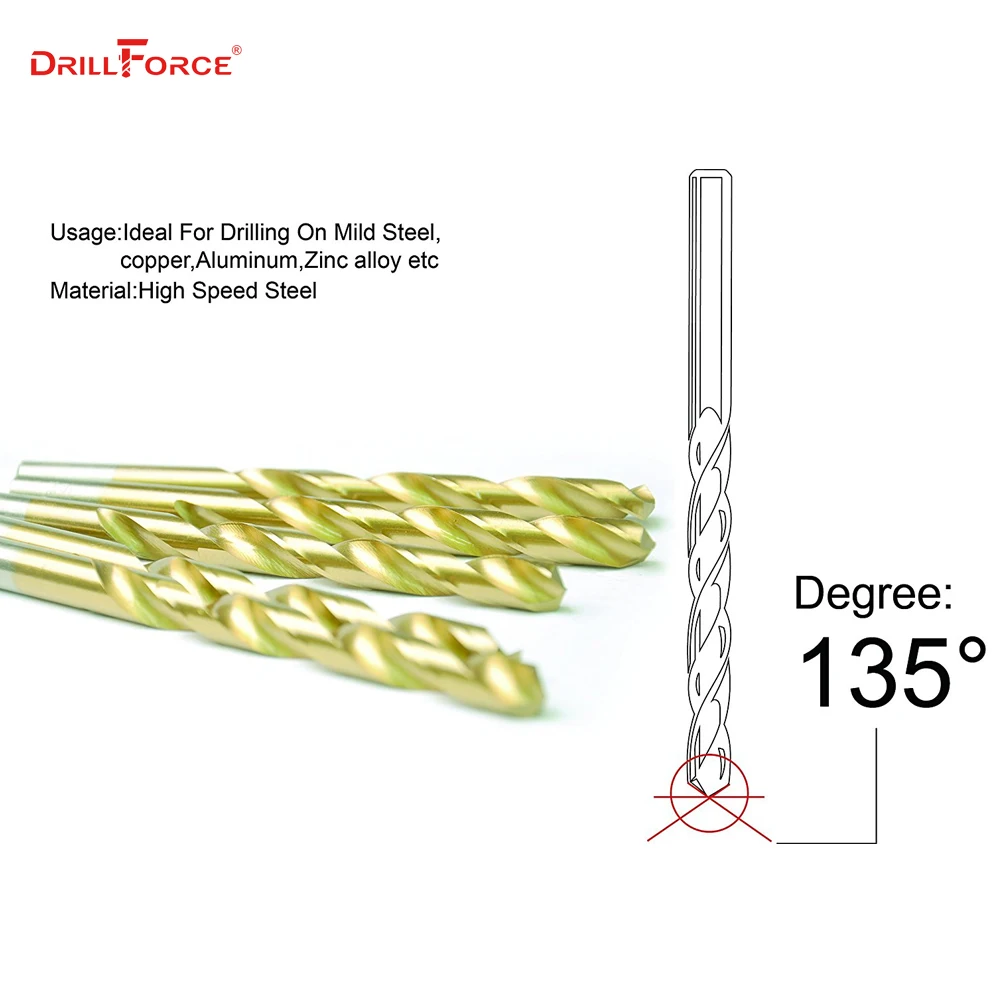 Drillforce 29 шт. 1/16 &quot 1/2&quot HSS Твист титановое покрытие ручное сверло Дерево