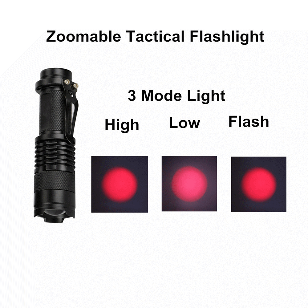 Mini Waterproof Led Tactical Flashlight 450 Lumens Zoomable Red Light