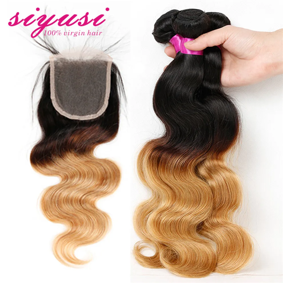 

Hot Selling 7A Brazilian Body Wave Ombre Hair With Lace Closure,Brazilian Ombre Hair Extensions With Free Part Closure 1B/27#