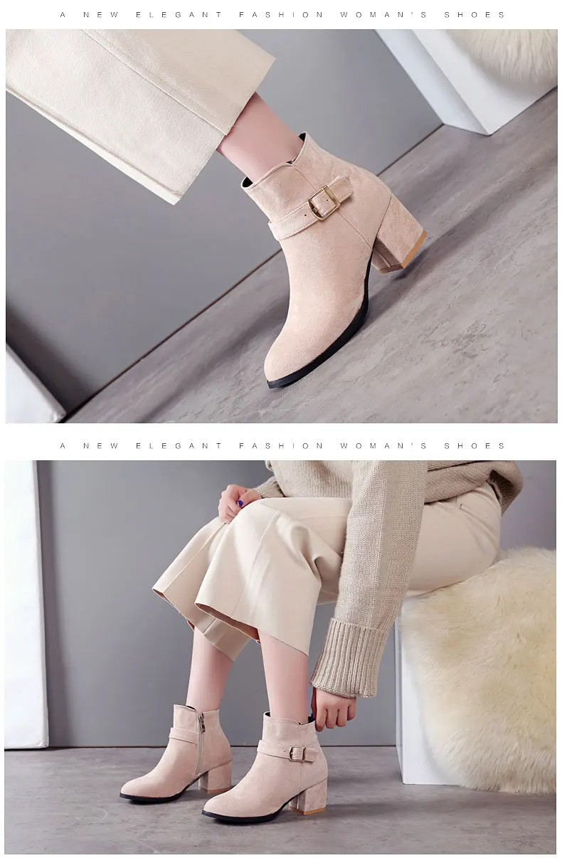 RQFF Brand Winter Boots Women With Box Big size34-43 Flock Warm Shoes Woman High Heel Ankle Boot Female Zip Footwear Ladies Shoe (9)