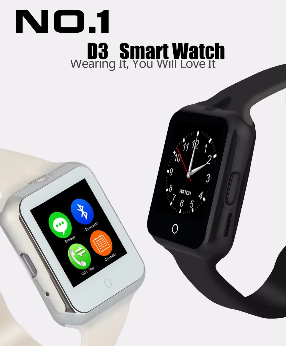 

2018 Hot D3 Bluetooth Smart Watch for Apple /Ios Samsung /Android Phone support SIM /TF men women Children Heart rate wristwatch