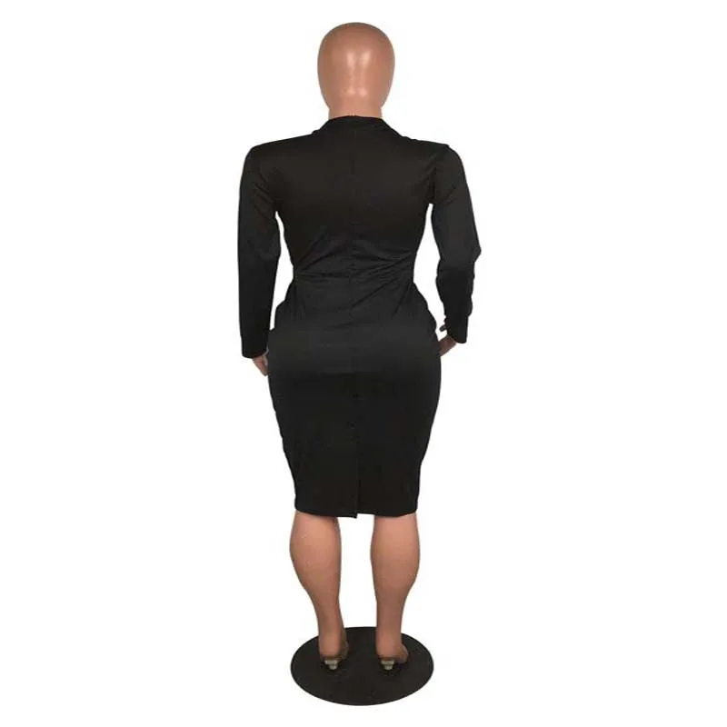Африка одежда мода сплайсированные молнии с длинным рукавом по колено платье офис леди элегантный тонкий платье бандаж ночной клуб