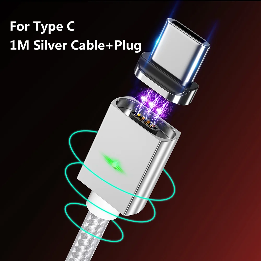 ZRSE 3A Быстрая зарядка Магнитный usb-кабель для samsung Galaxy S9 S8 type C кабель huawei Xiaomi OnePlus мобильный провод для зарядного устройства - Цвет: Silver for Type C