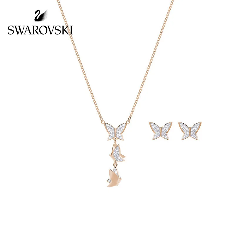 

Original Genuine Swarovski Lililia Butterfly Necklace Stud earrings Jewelry Sets women Womens crystal necklace earrings5382365